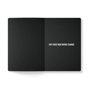 Image of inside of black notebook in a journal style with white background