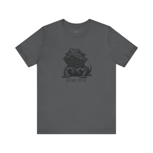 Bearded Dragon Gray t-shirt with a bearded dragon graphic and text on a white background