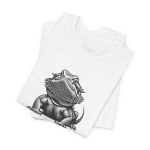 Before Coffee Bearded Dragon White tank top with a black and white graphic of a bearded dragon on a white background