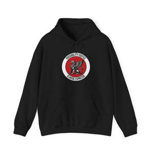 Classic Espresso Griffin Black hoodie with a red and white logo on a white background