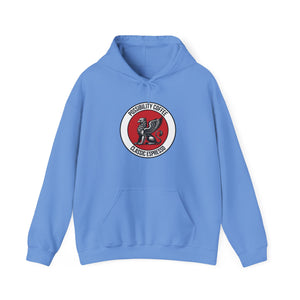 Classic Espresso Griffin Blue hoodie with a red and white logo on a white background