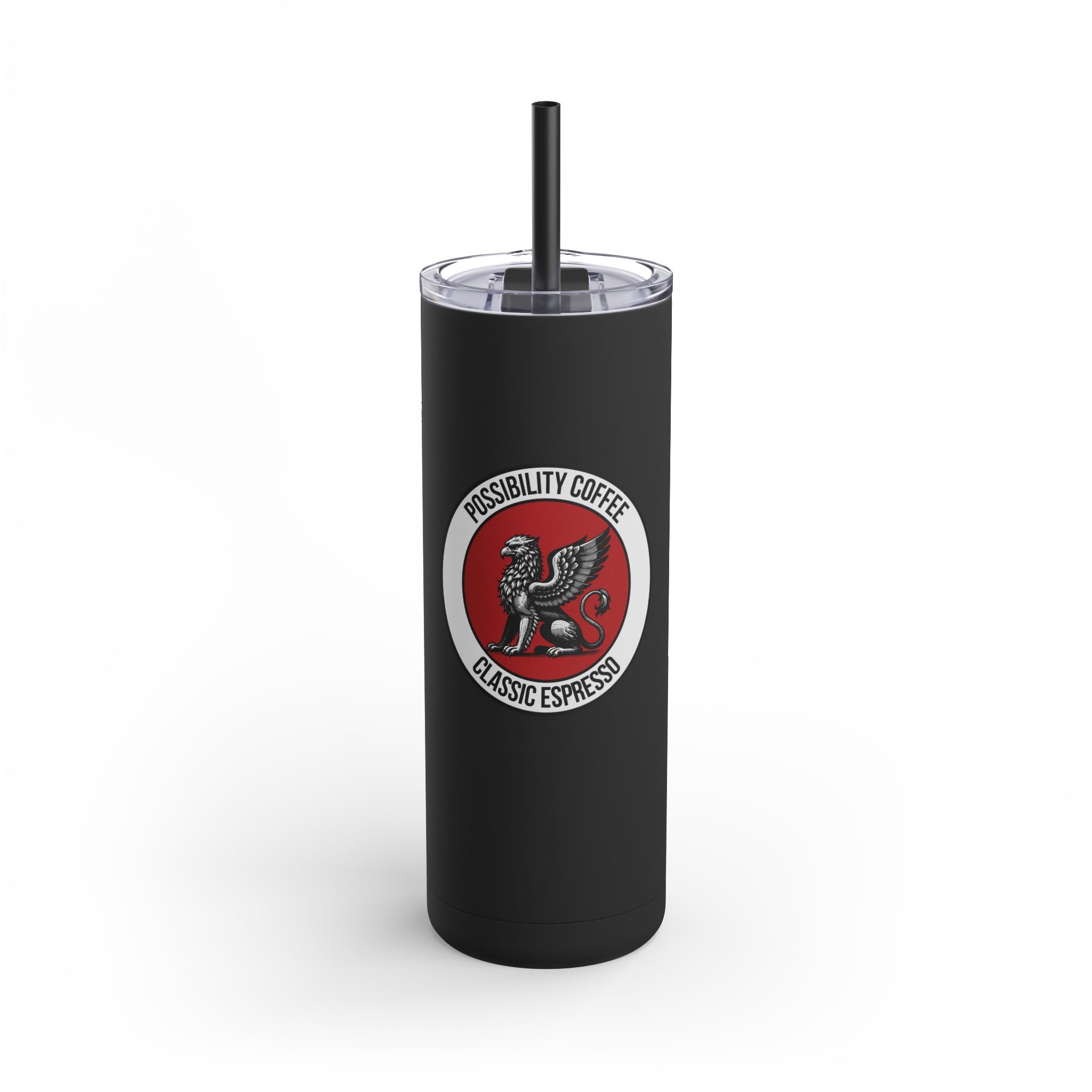 ClassicEspresso Griffin Black tumbler with a logo and text on a white background