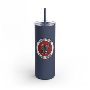 Classic Espresso Griffin Navy blue tumbler with a logo and text on a white background
