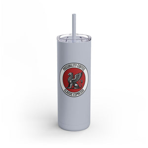 Classic Espresso Griffin tumbler with a red and black logo on a white background