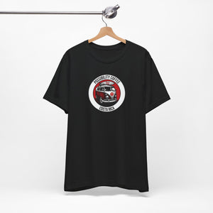 Costa Rica Pura Vida Black t-shirt with a graphic design on a hanger against a white background