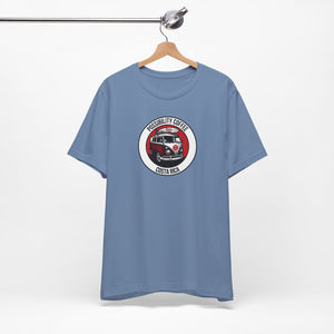 Costa Rica Pura Vida Blue t-shirt with a graphic design on a hanger against a white background