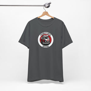 Costa Rica Pura Vida Gray t-shirt with a graphic design on a hanger against a white background