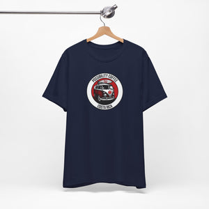 Costa Rica Pura Vida Navy blue t-shirt with a graphic design on a hanger against a white background