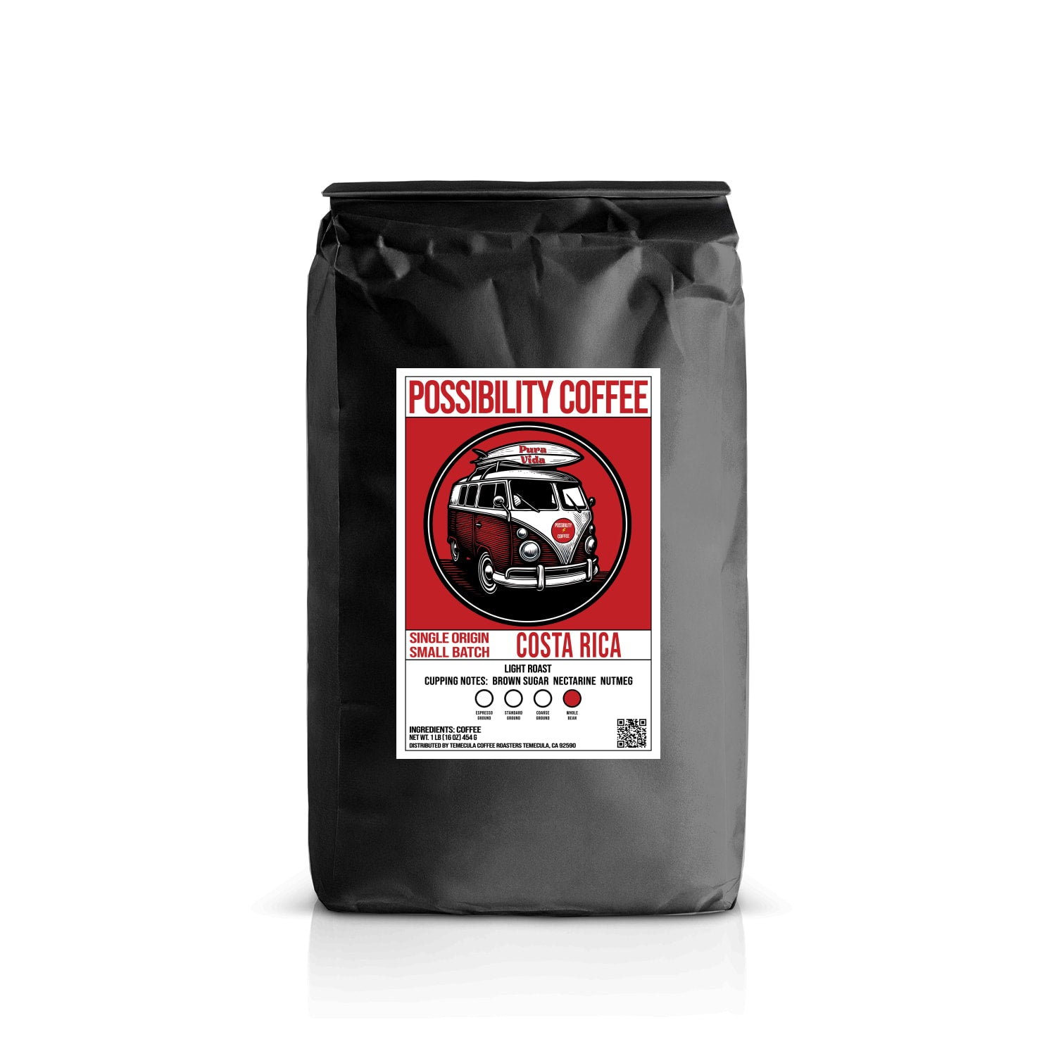 A bag of Possibility Coffee Costa Rica Small batch single origin speciality grade coffee with white background