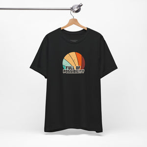 Black t-shirt with colorful design and 'Full of Possibility' text on a white background