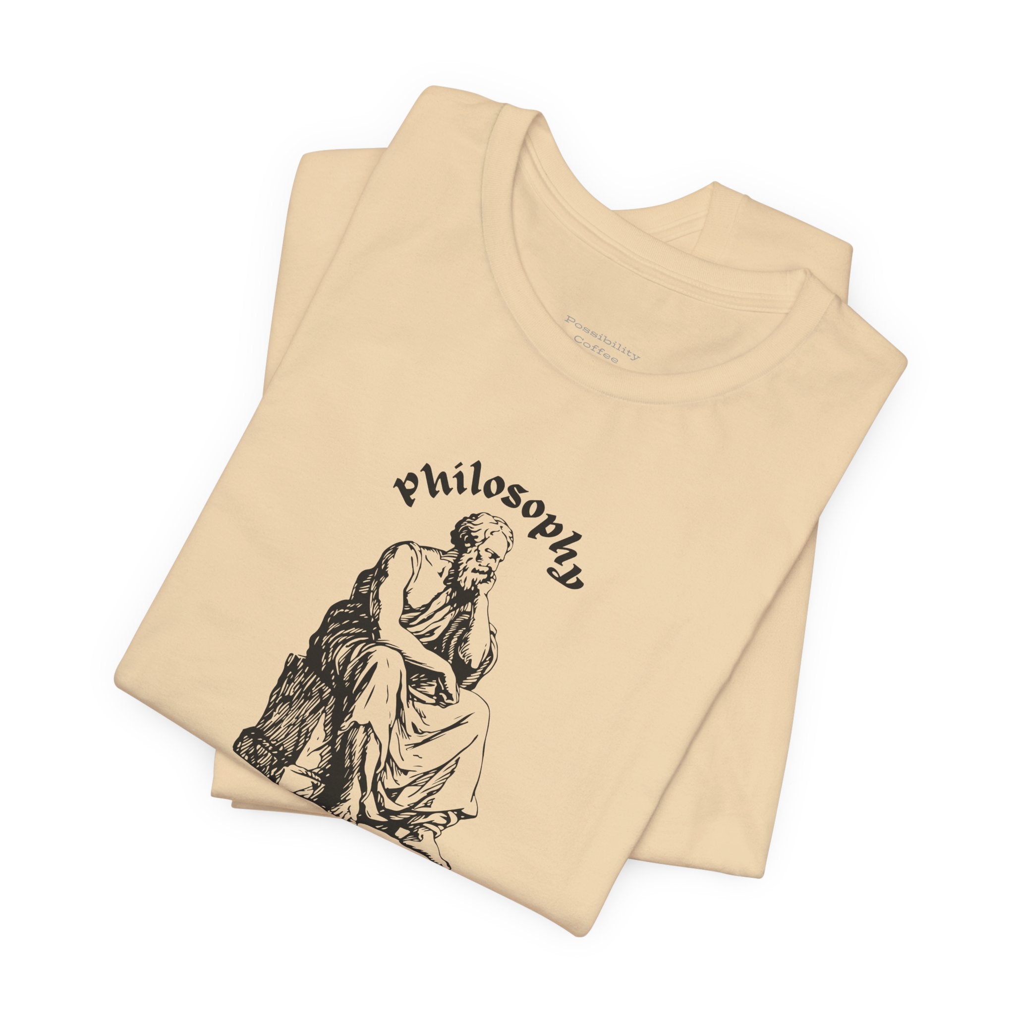 Beige t-shirt with design on a white background