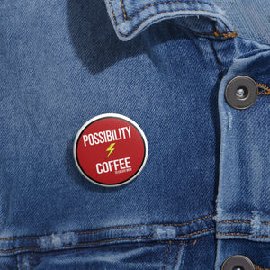 Possibility Coffee Button on a denim jacket