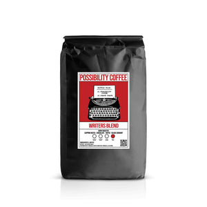 A bag of Possibility Writers Blend Coffee with a white background