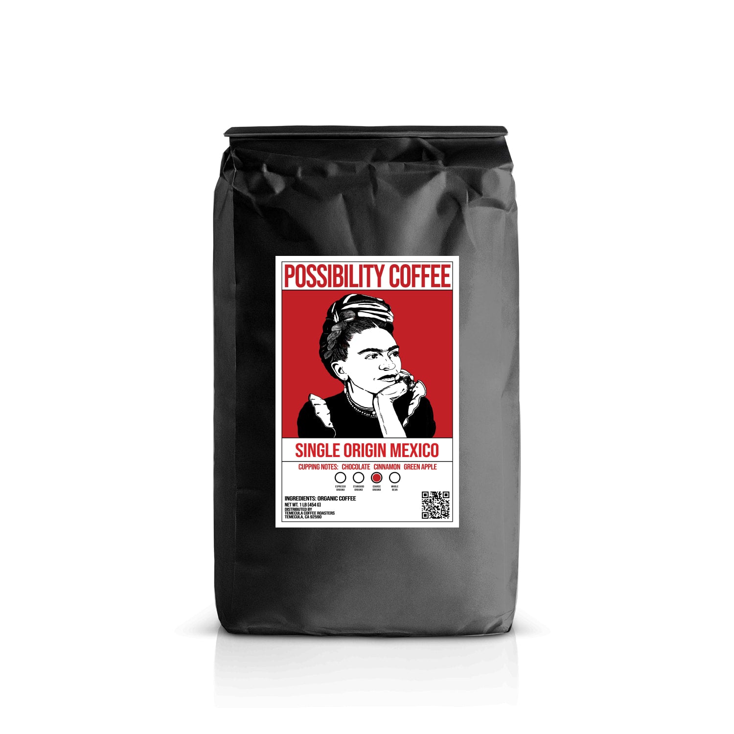 Bag of Single Origin Mexico Small Batch organic coffee with white background