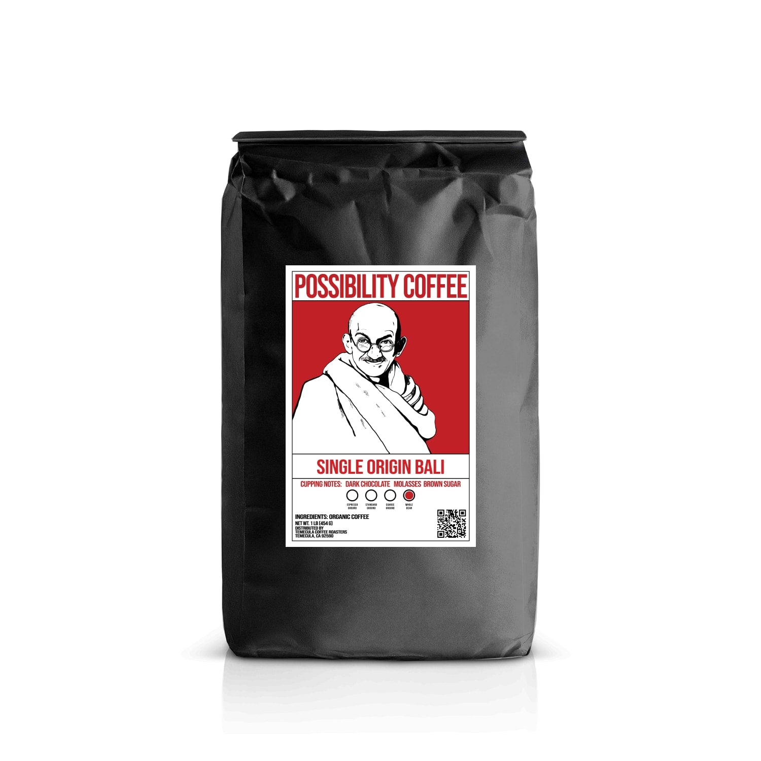 A bag of Possibility Coffee Single Origin Small batch Bali Blue Organic Coffee with white background