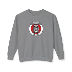 Take a Shot Camera Gray sweatshirt with a camera graphic and text on a white background