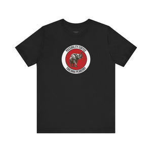 Tanzania Peaberry Black t-shirt with a red and white graphic of elephant on a white background