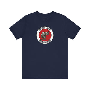 Tanzania Peaberry Navy blue t-shirt with a red and white graphic of elephant on a white background
