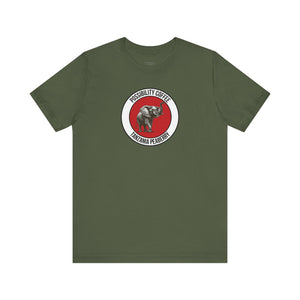 Tanzania Peaberry military Green t-shirt with a red and white logo featuring an elephant on a white background