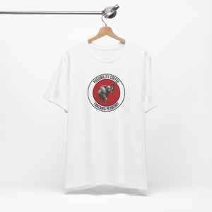 Tanzania Peaberry Elephant White t-shirt with a graphic design on a hanger against a white background