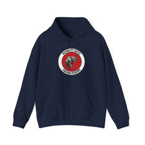 Tanzania Peaberry Navy blue hoodie with a circular logo featuring an elephant on a white background