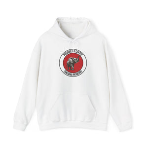 Tanzania Peaberry White hoodie with a circular logo featuring an elephant on a white background