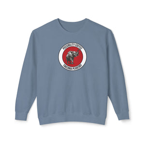 Tanzania Peaberry Blue sweatshirt with a circular logo featuring an elephant on a white background