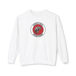 Tanzania Peaberry White sweatshirt with a red and black logo featuring an elephant on a white background