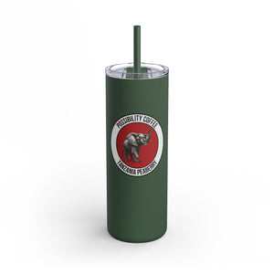 Green Tanzania Peaberry tumbler with a logo on a white background