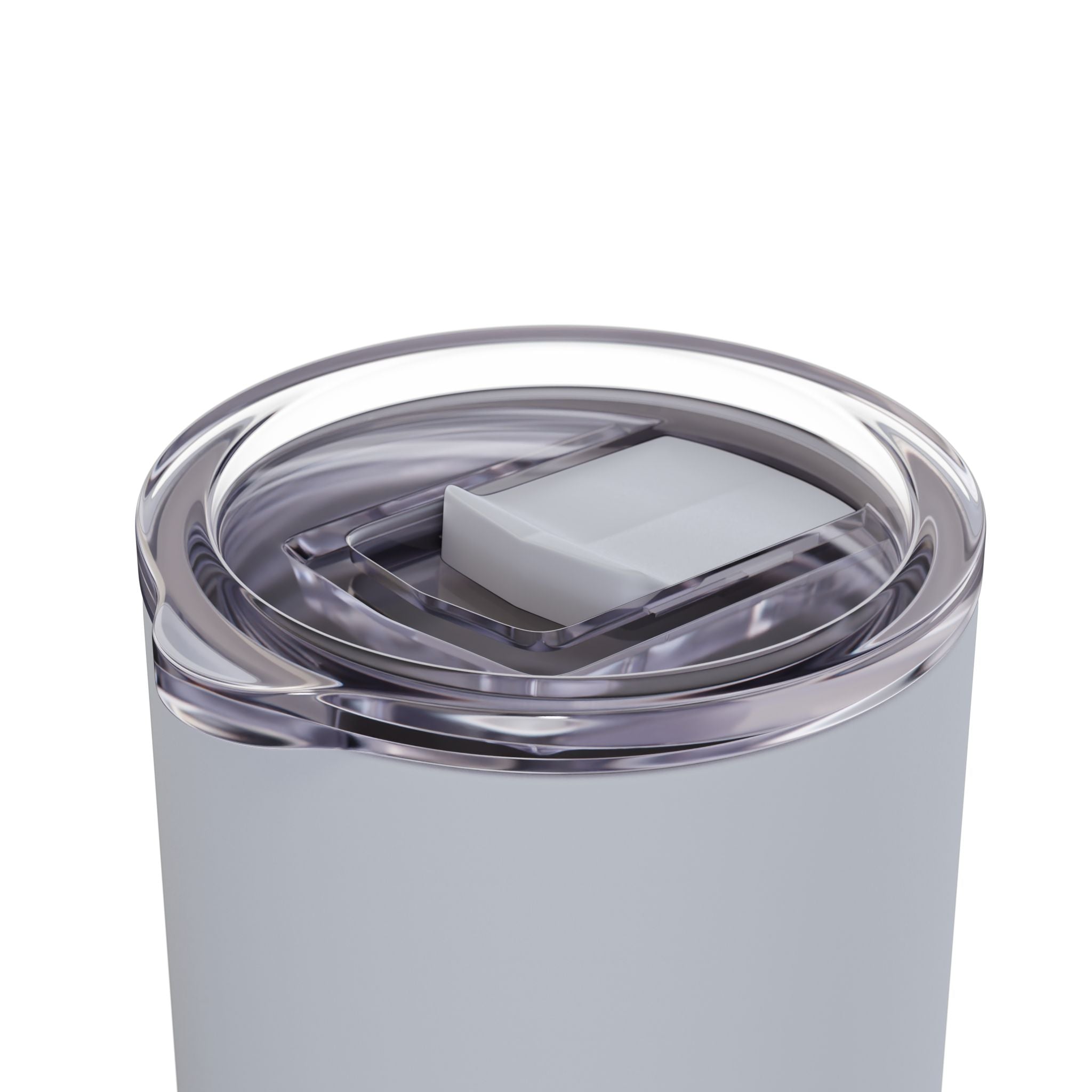 Clear tumbler with a white lid on a white background