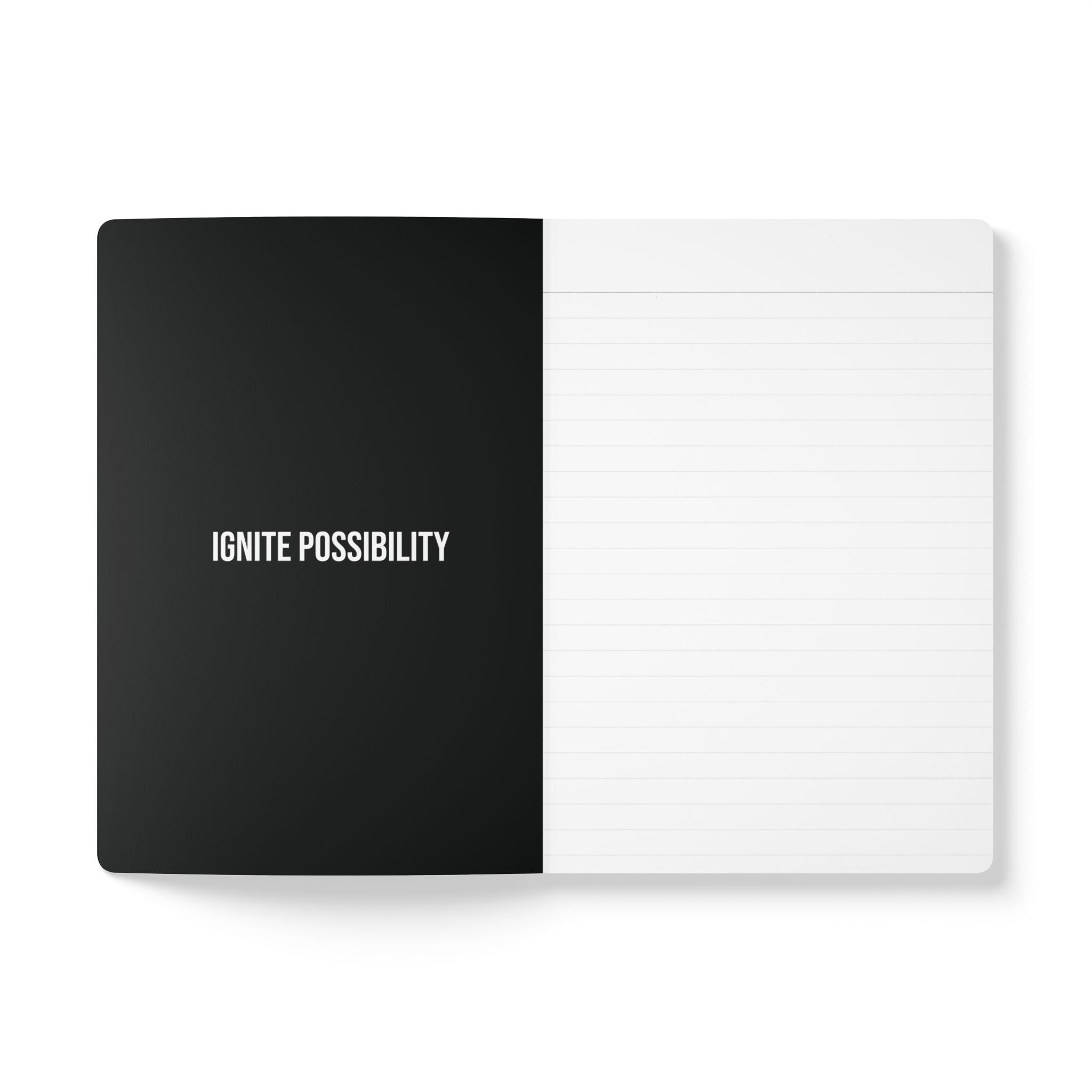 Image of inside of black notebook in a journal style with white background