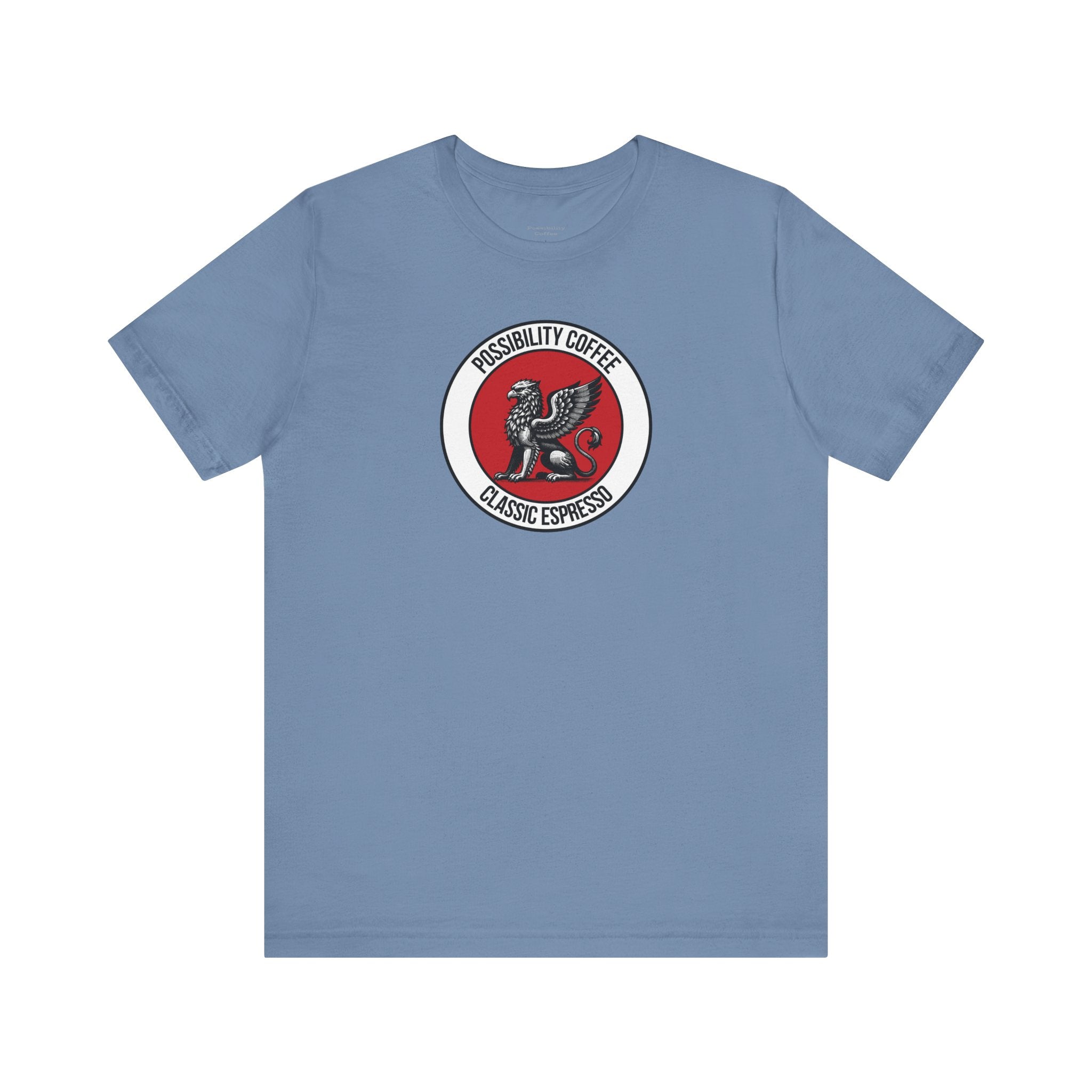 Classic Espresso Griffin Blue t-shirt with a circular logo featuring text and graphics on a white background