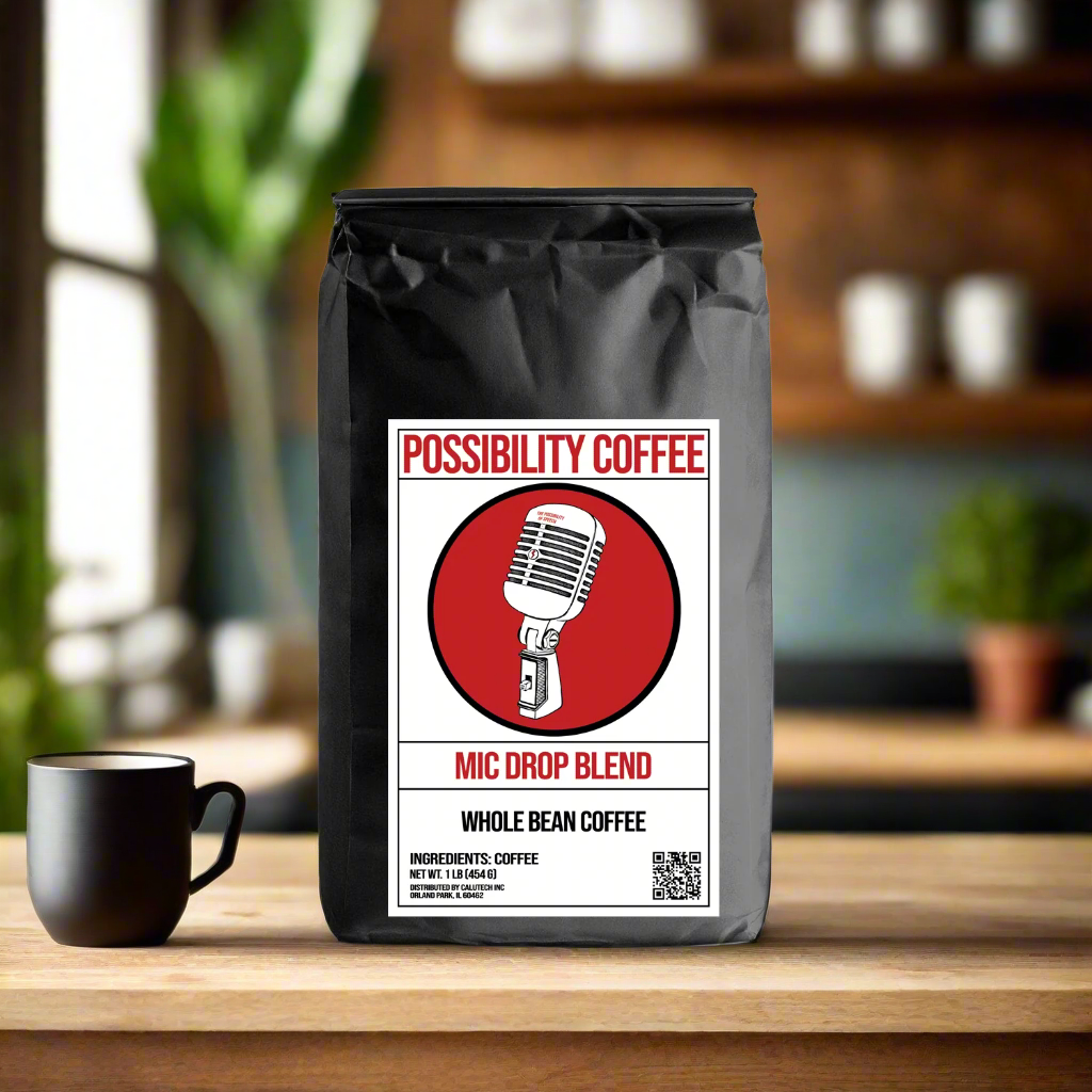 Bag of Possibility Coffee Mic Drop Blend on kitchen Island