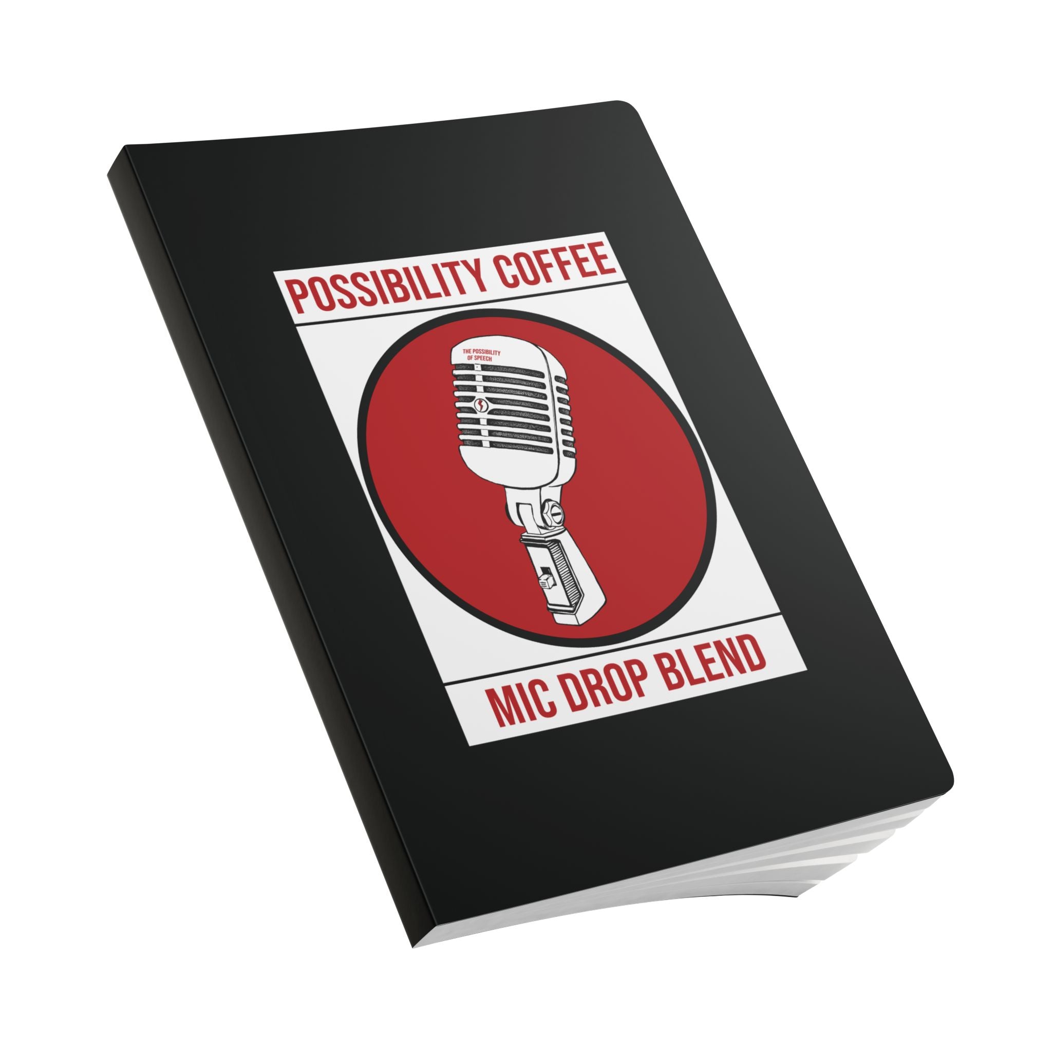 Image of Mic Drop Blend black journal style note pad with white background
